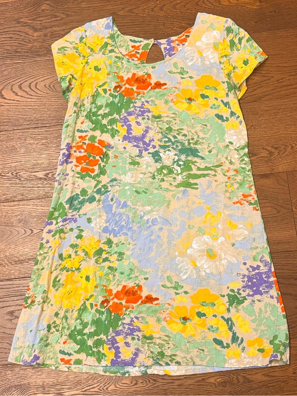 Hula Moon by Jams World “Rain Shower” 1990s Rayon Impressionist Shift Dress Med